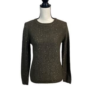 Mango Crewneck Olive Green Sequin Sweater Size XS